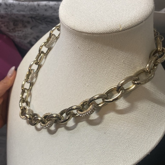 Cold Water Creek | Gold tone Rhinestone Chain Necklace - Picture 3 of 5